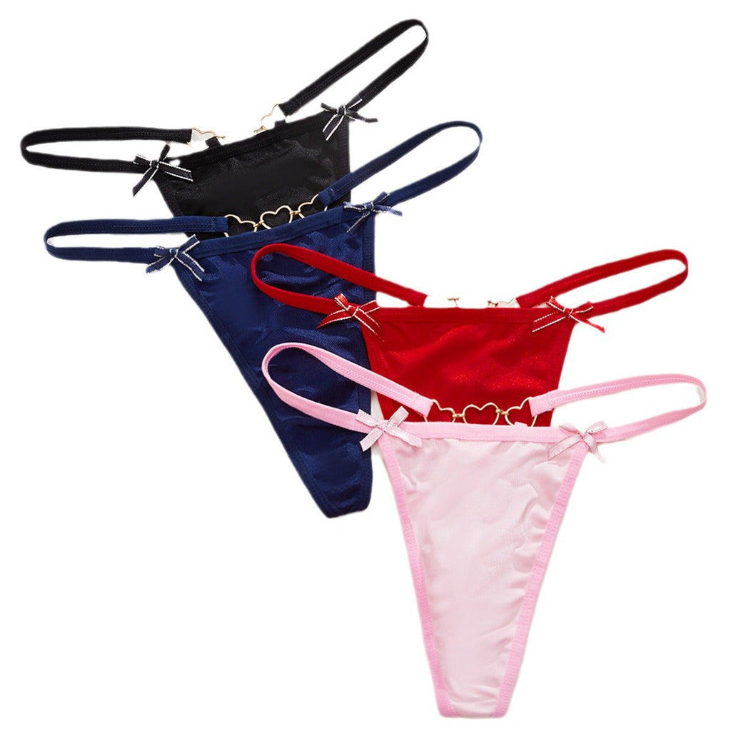 Sexy Love Heart Chain Bowknot Low Waist Seamless Women's Thong