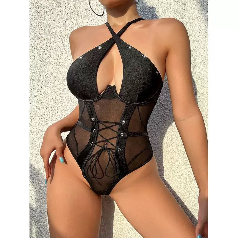 Lencería Sexy Pijama Encaje Transparente Corsé Seductor Corsé Ajustable
