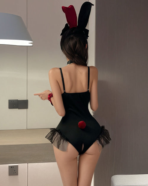 Body con entrepierna abierta con orejas de conejo + pulsera