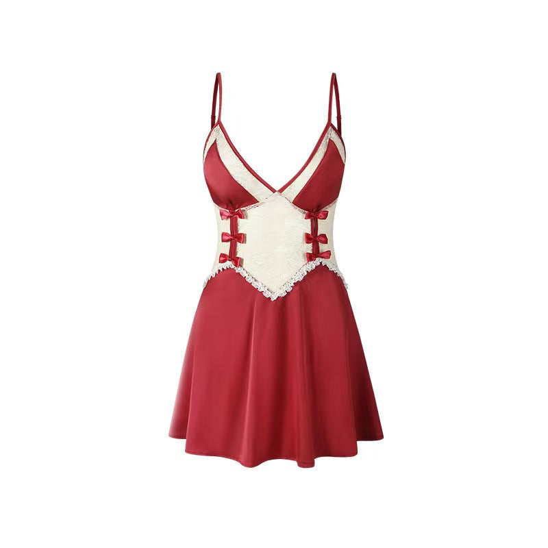 Camisón sexy transparente con encaje y lazo