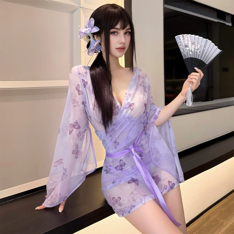 Sheer Butterfly Print Sexy Nightgown