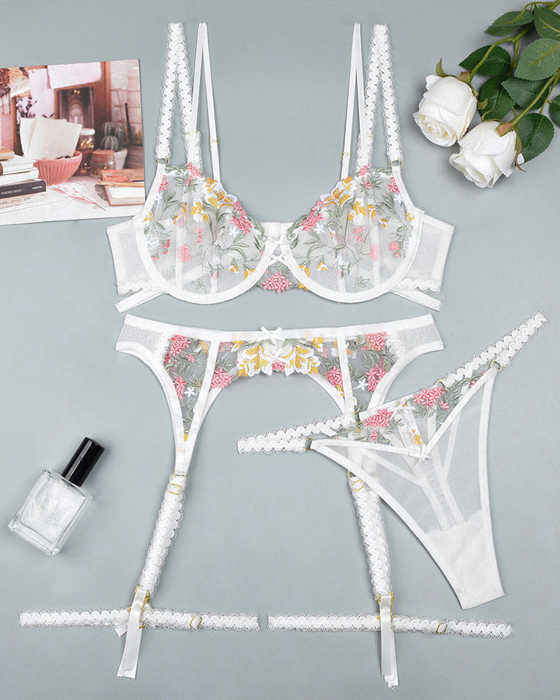 Conjunto de sujetador de mariposa bordado
