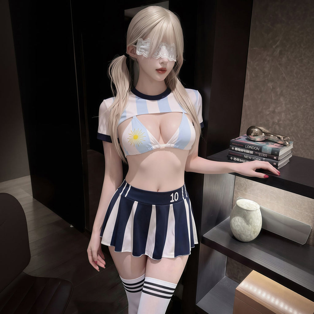 Sexy Argentina Football Lingerie Set Crop Top and Mini Skirt