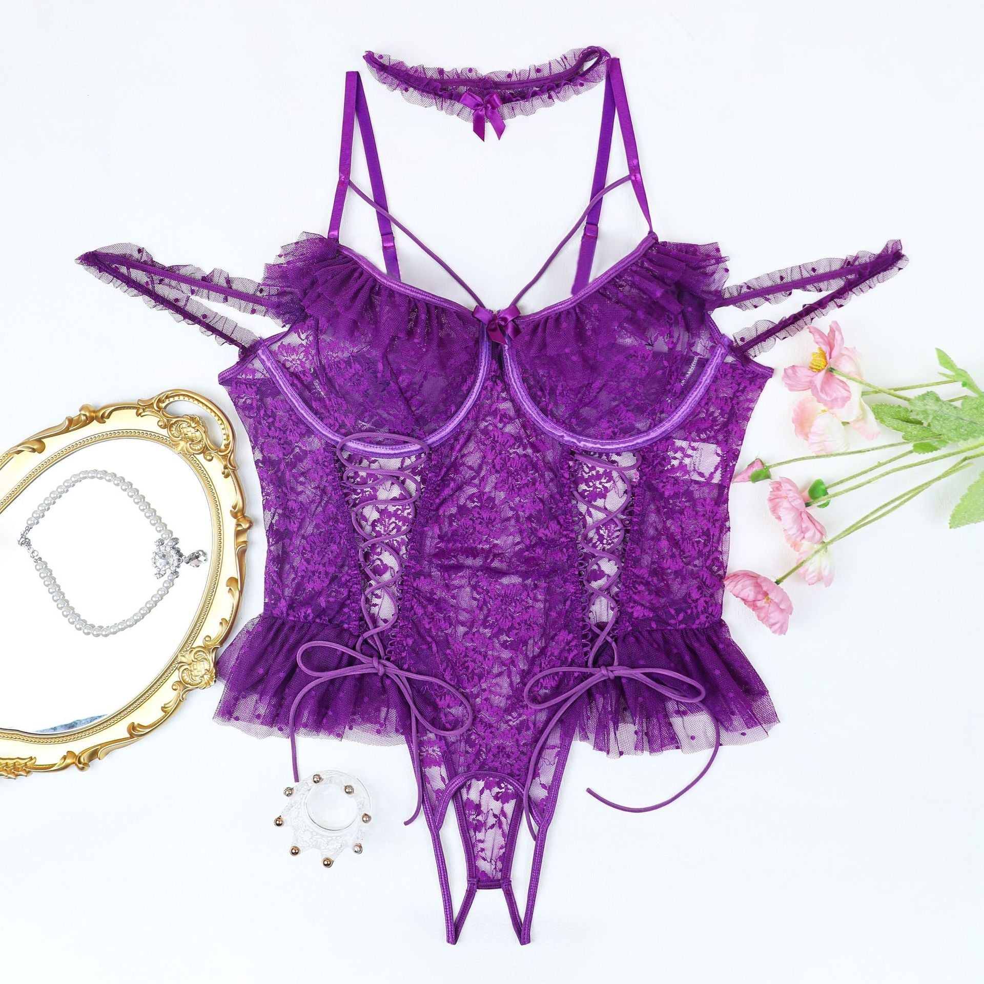 2 Packs Plus Size Sheer Lace Bodysuits