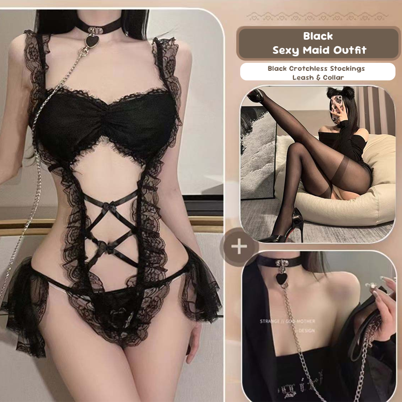 Disfraz de mucama de encaje transparente lencería sexy gratis