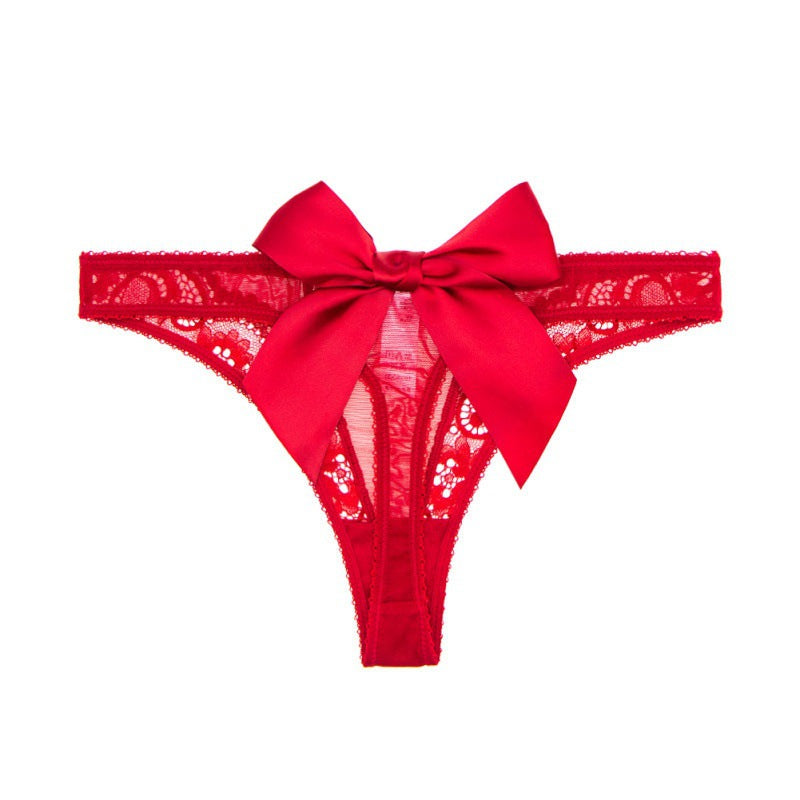 Alluring Women's Low Rise Thong Panties Featuring Bowknot Sheer Design for a Seductive Style