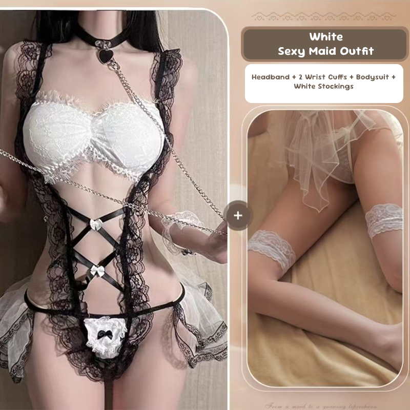 Disfraz de mucama de encaje transparente lencería sexy gratis