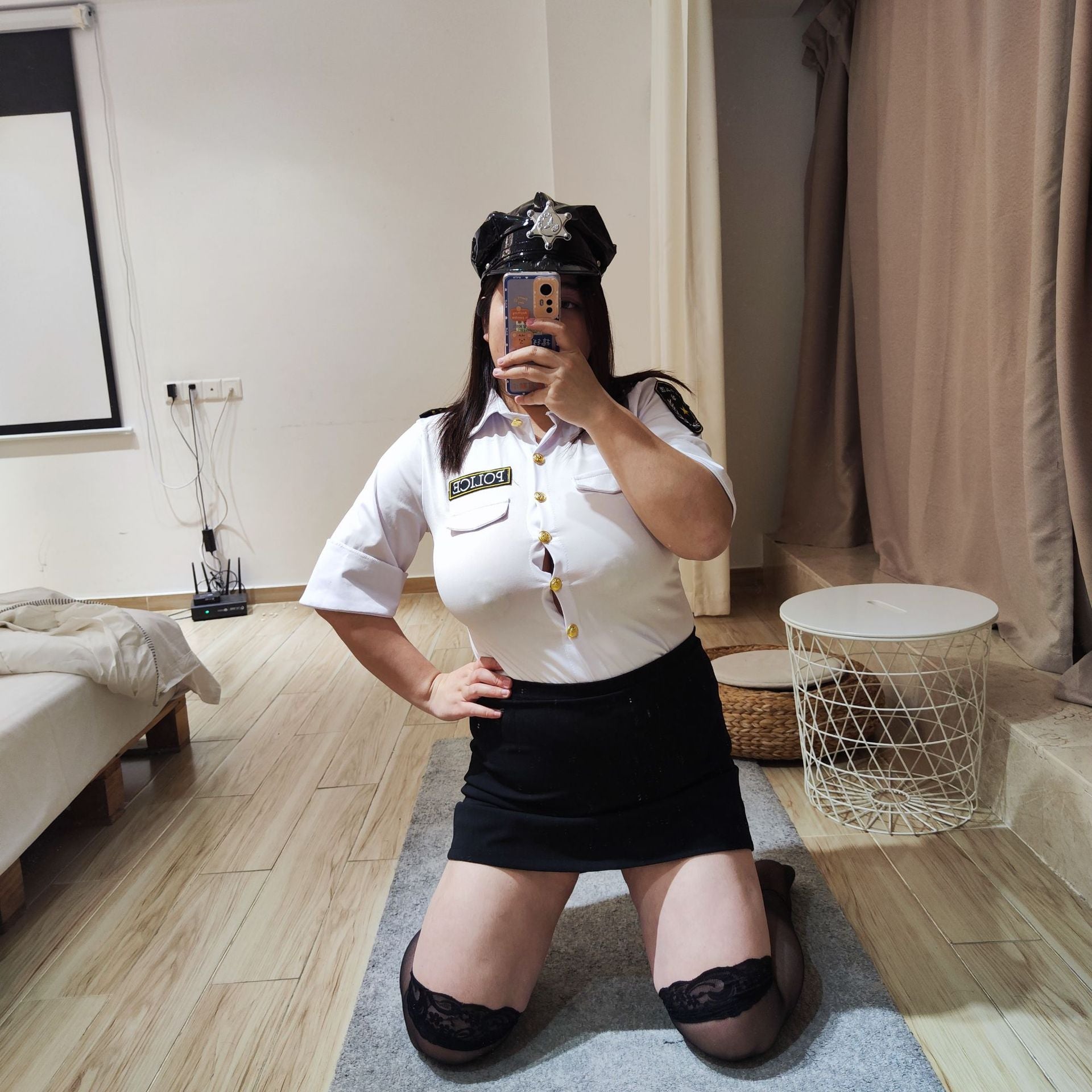 Seductive Police Instructor Role-Playing Lingerie Set Booty-Hugging Skirt Ensemble