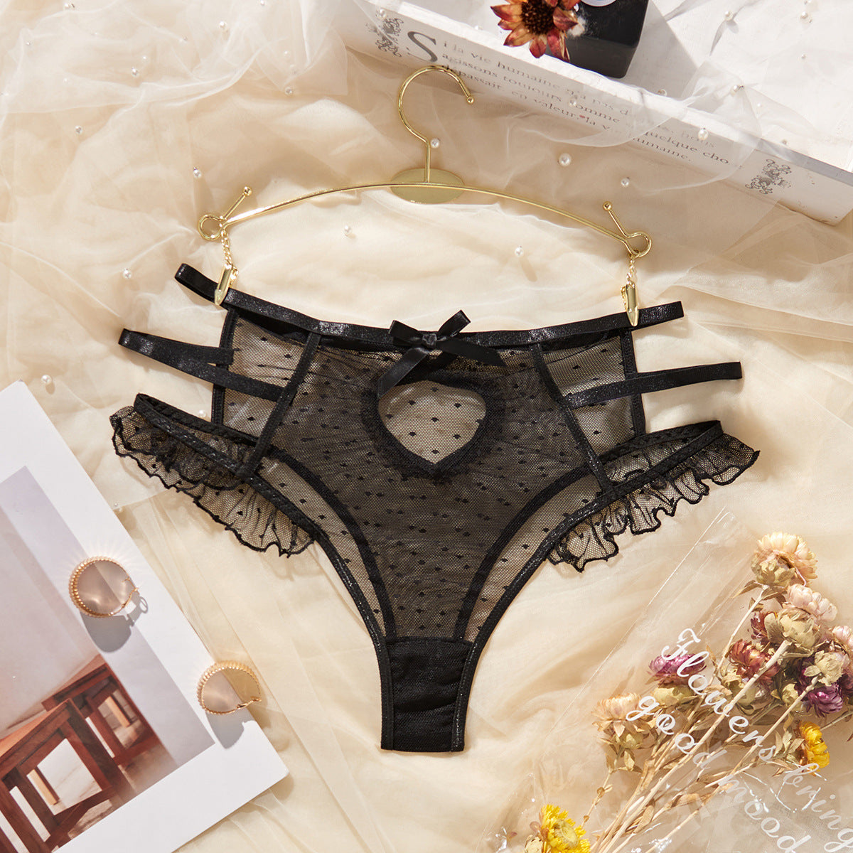 Seductive Lace Sheer G String Thongs with Bow Lace Edging Unique Design