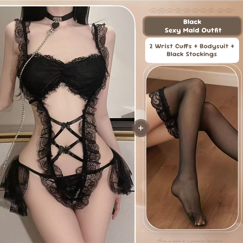Disfraz de mucama de encaje transparente lencería sexy gratis