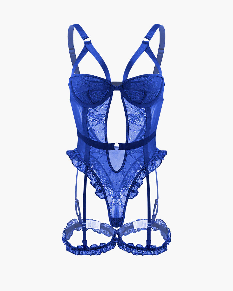 Backless Lace Garter Teddy With Leg Rings