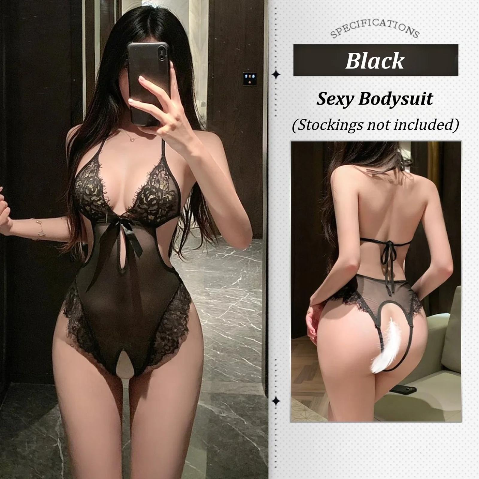 【$9.9】Sheer Lace Open-crotch Bodysuit
