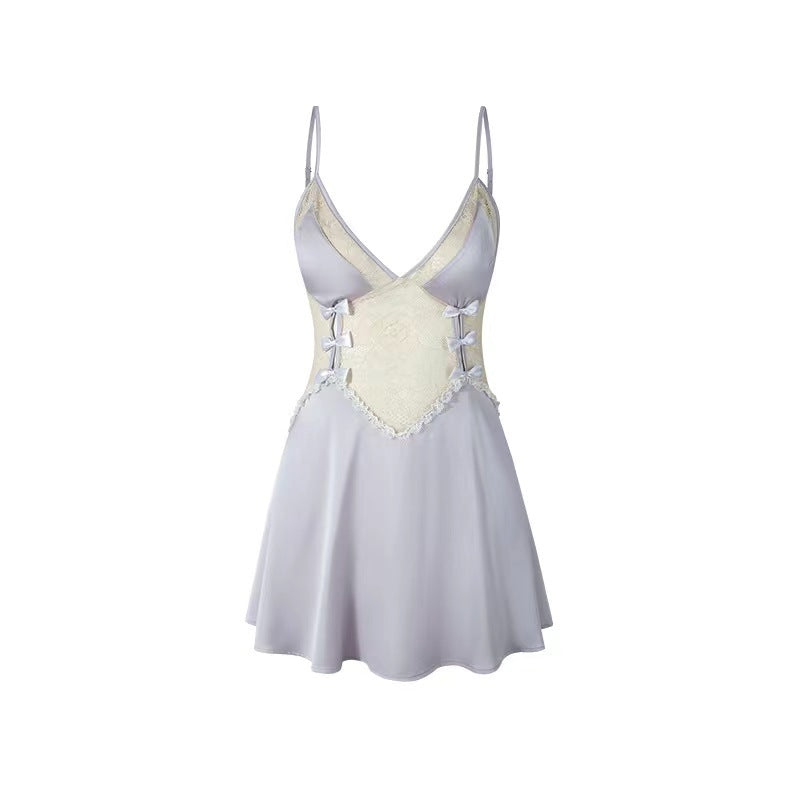 Camisón sexy transparente con encaje y lazo