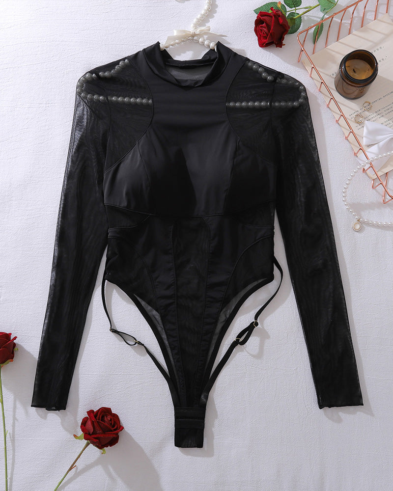 Bodysuit calado transparente de malla