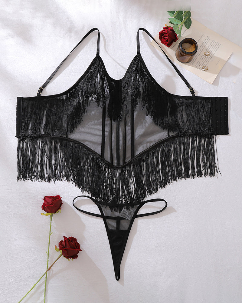 Body de malla con flecos