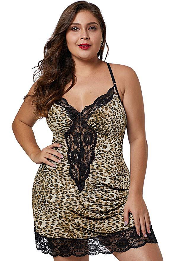 Plus Size Leopard Print Slip Nightdress