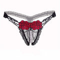 Sexy Open Crotch Mesh Flower Embroidery Thong