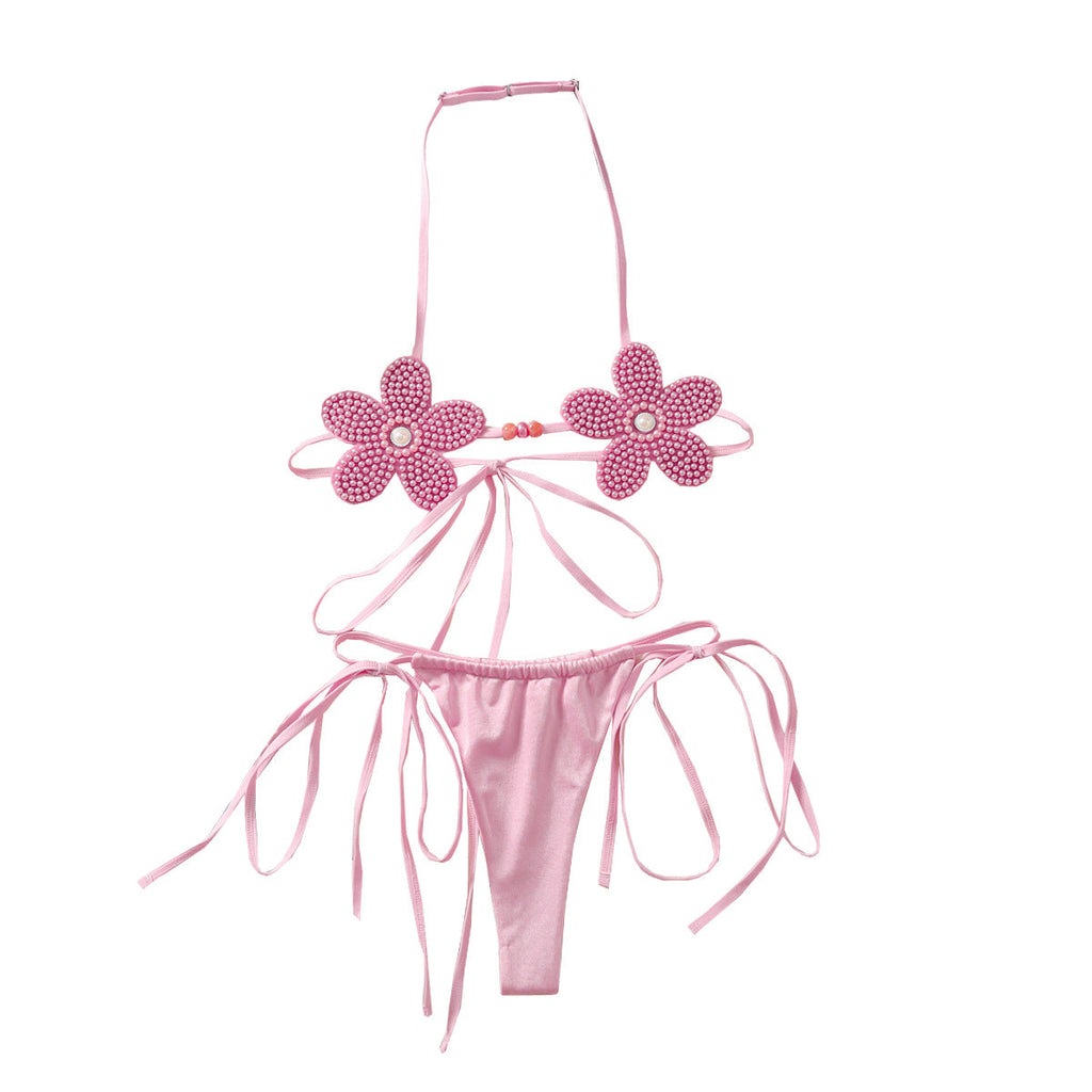 Three-Dimensional Cute Flowers Girl Halter Strap Backless Suit