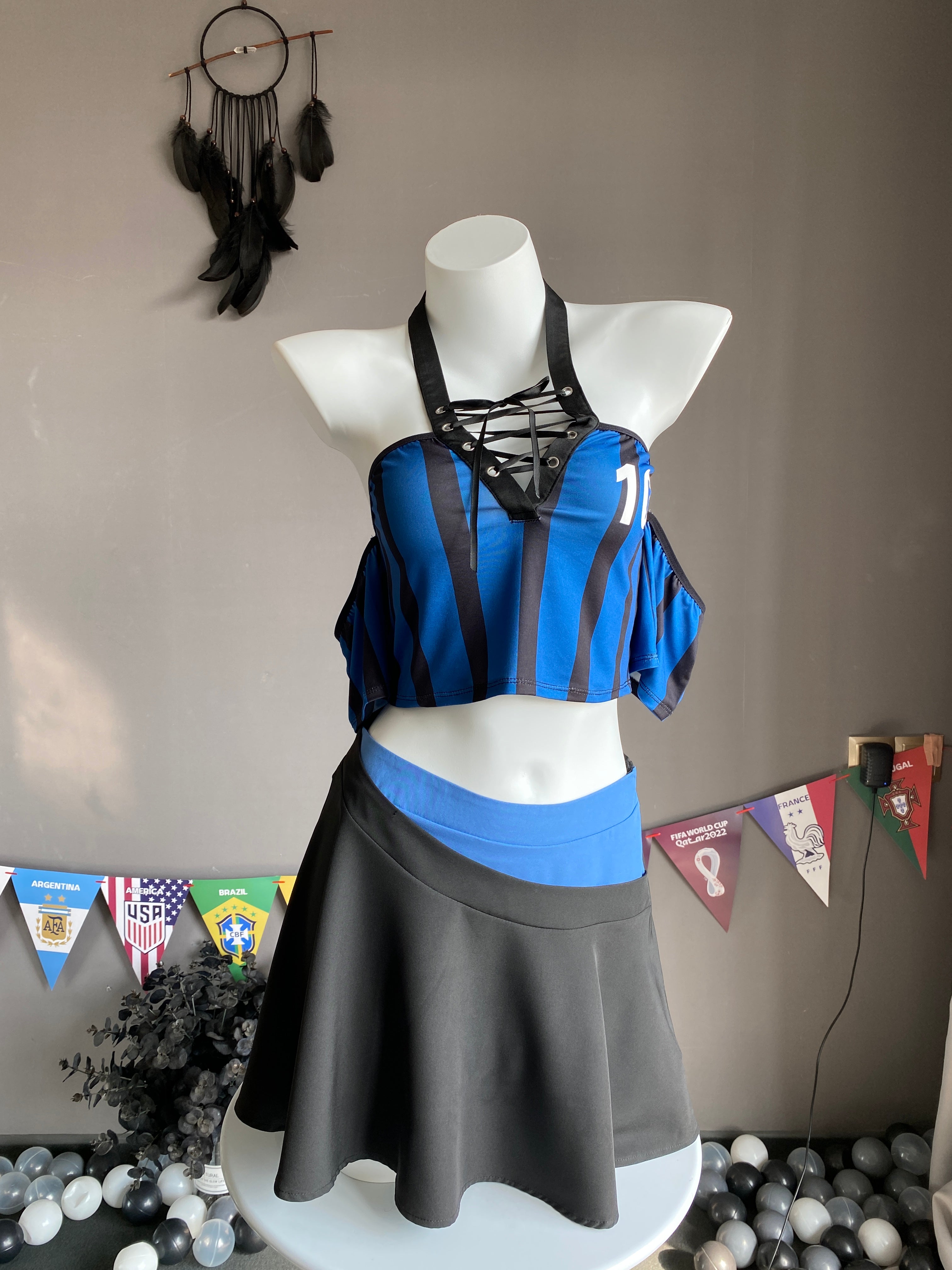 Uniforme de porrista de fútbol americano con falda