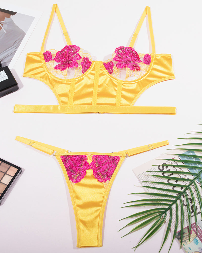 Rose Embroidery Lace Lingerie Set
