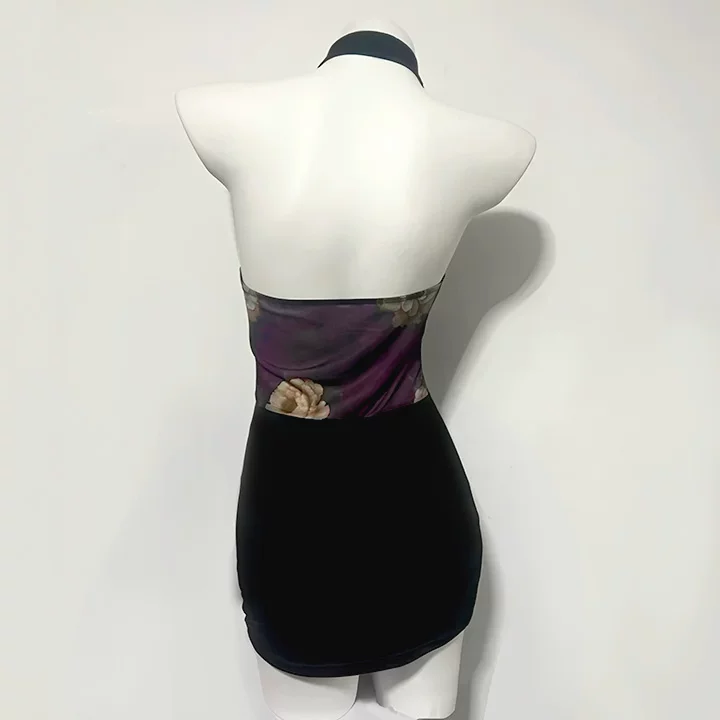 Cheongsam transparente ajustado sin espalda con estampado estilo chino
