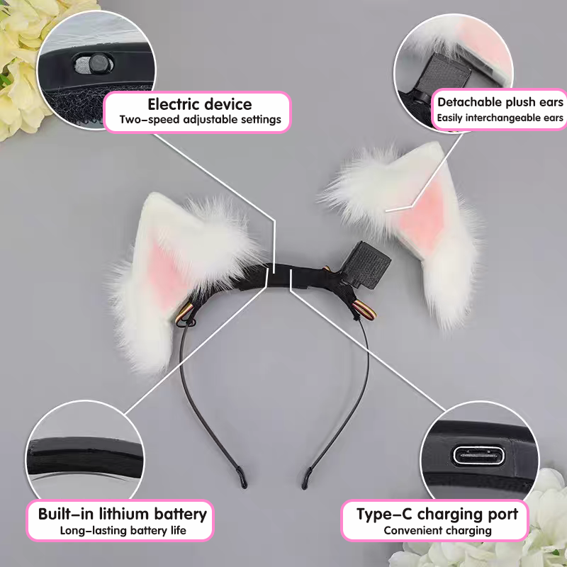 Electric Cats Ear Headband & Tail Set For Cosplay