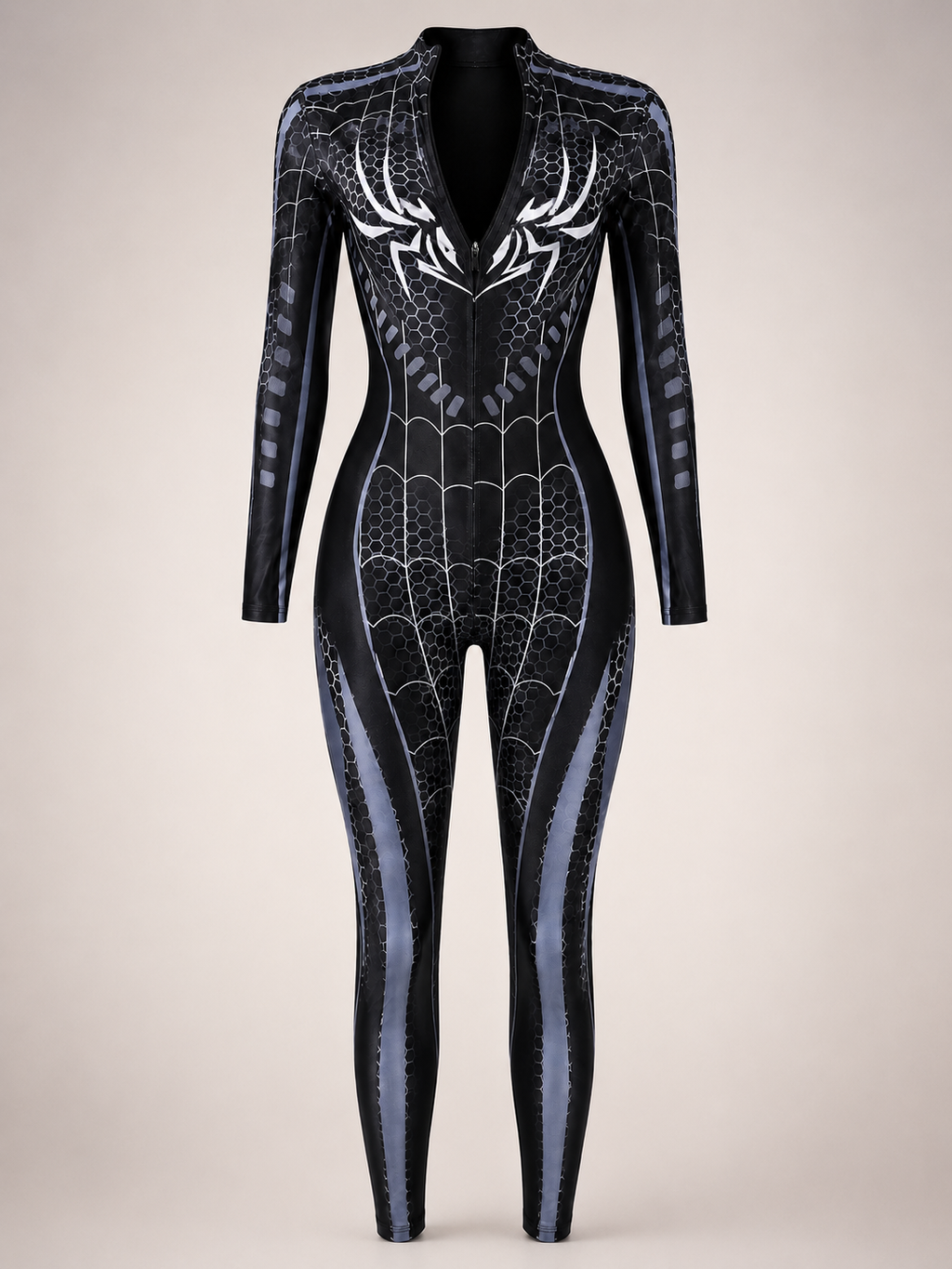 Zipper Crotchless Spider Stocking Bodysuit