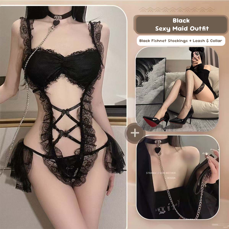 Disfraz de mucama de encaje transparente lencería sexy gratis