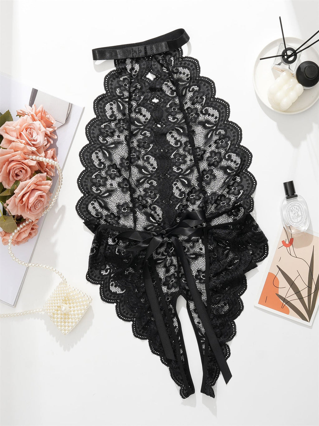 Plus Size Sexy Sheer Lace Halter Bodysuit