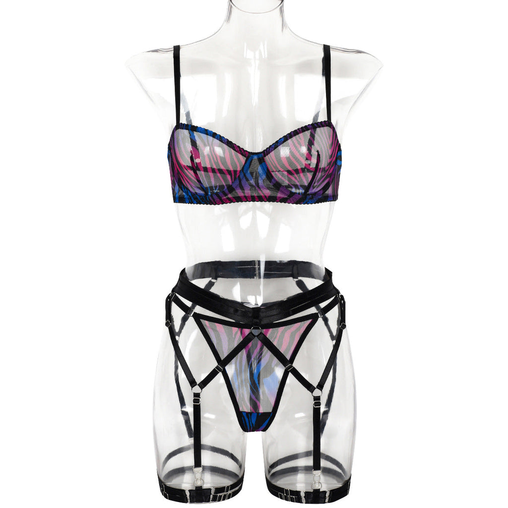 Sexy Leopard Print Mesh Sexy Lingerie Three-Piece Set