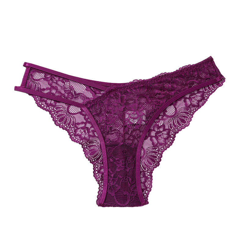 Sexy Women's Low Rise Lace G-String Panties Strappy Design with Breathable Cotton Crotch