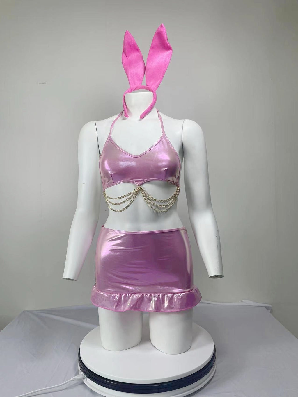 Conjunto de fiesta para mujer seductora, falda plisada con cadena de metal brillante que realza el trasero