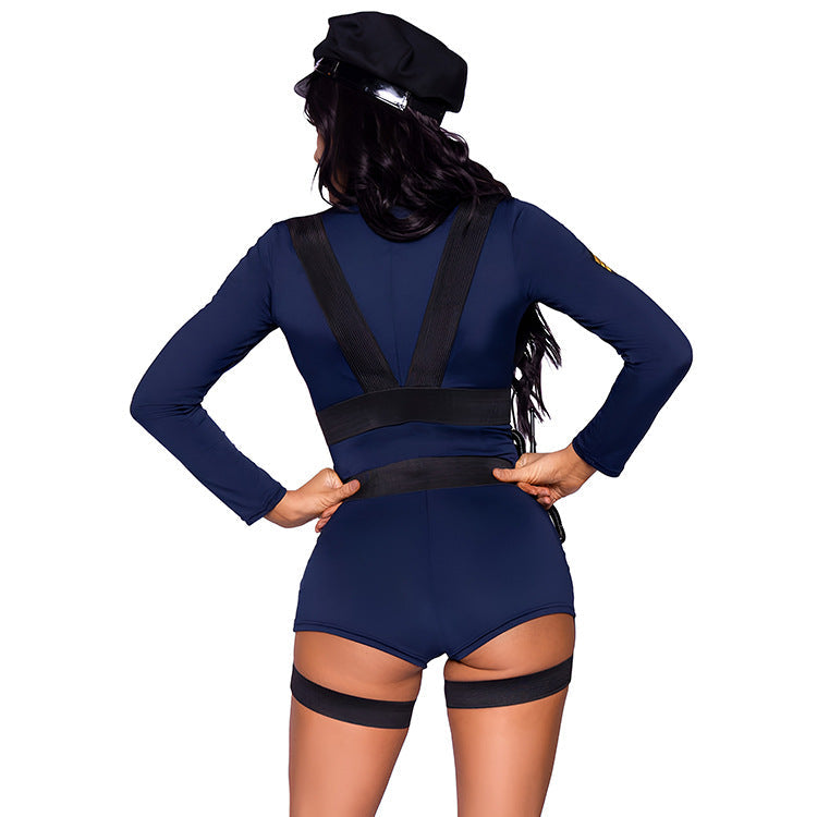 Seductive Policewoman Uniform Blue Cop Outfit Halloween Game Costume for Role-playing
