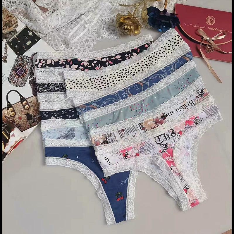 Sexy Seamless Silk Printed Women's Underwear Thong