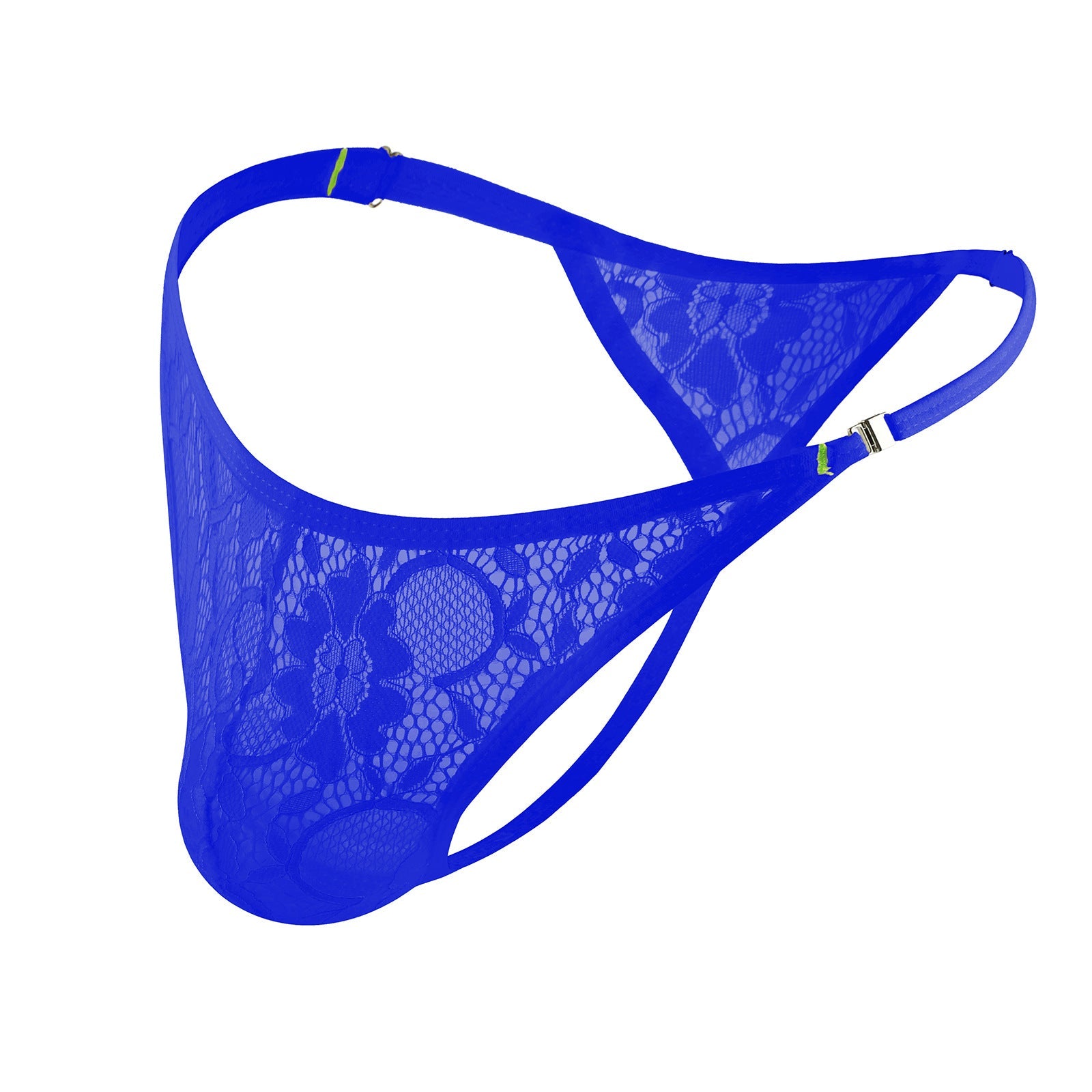 Tanga de encaje transparente sexy con botones laterales para hombre