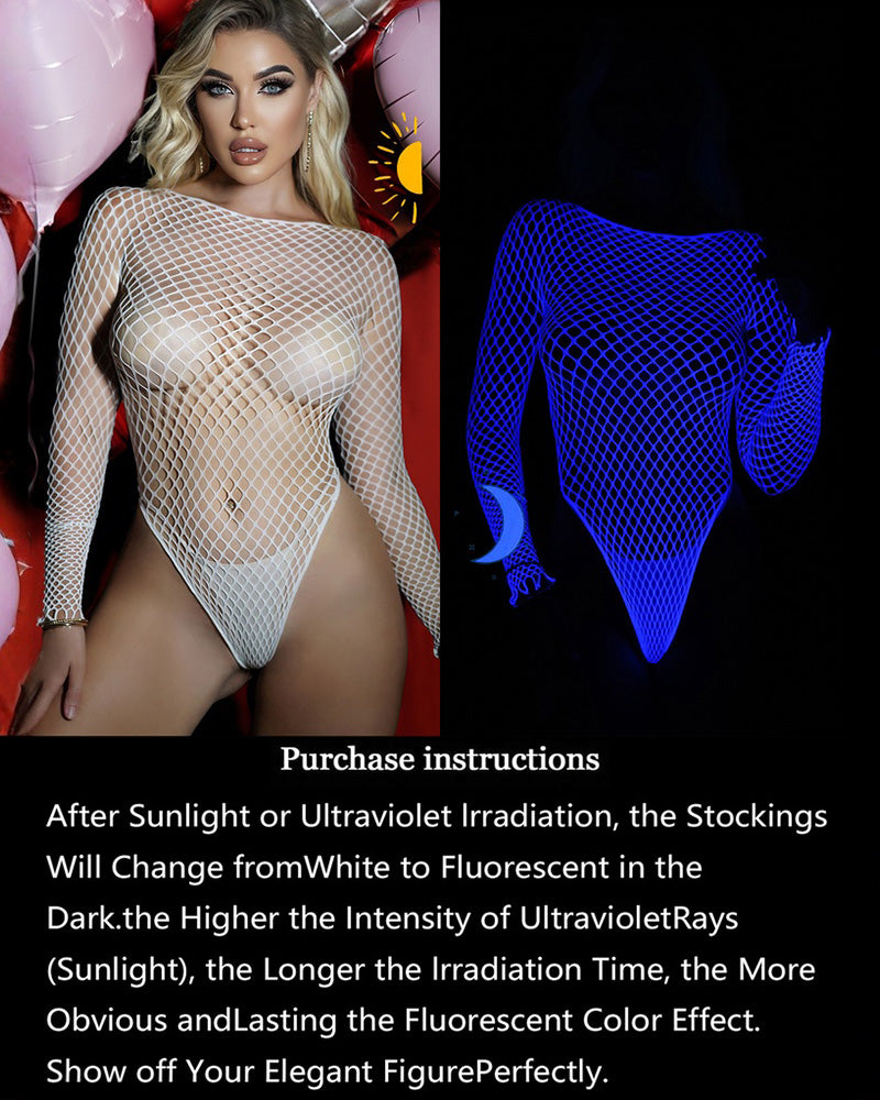 Bodysuits luminosos azules de manga larga de rejilla